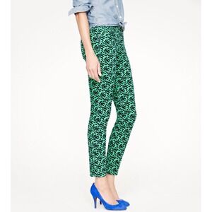 J.Crew Toothpick Corduroy Pants Green Navy blue Bow Print Womens Size 32 Cotton